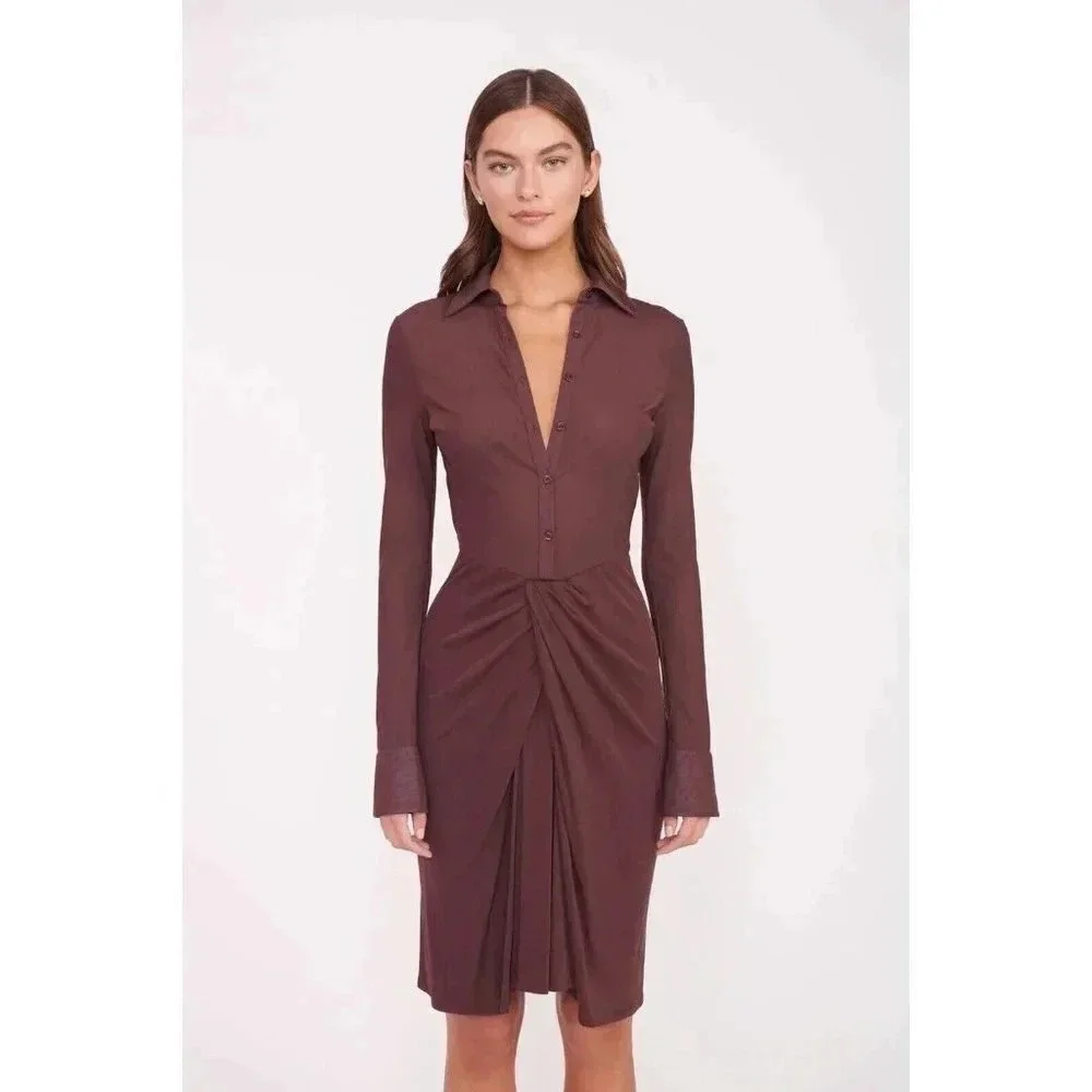 STAUD | Dresses | Staud Shirt Dress Womens Medium Brendan Sheer Micromesh  Bark Baroque Minimalist | Poshmark